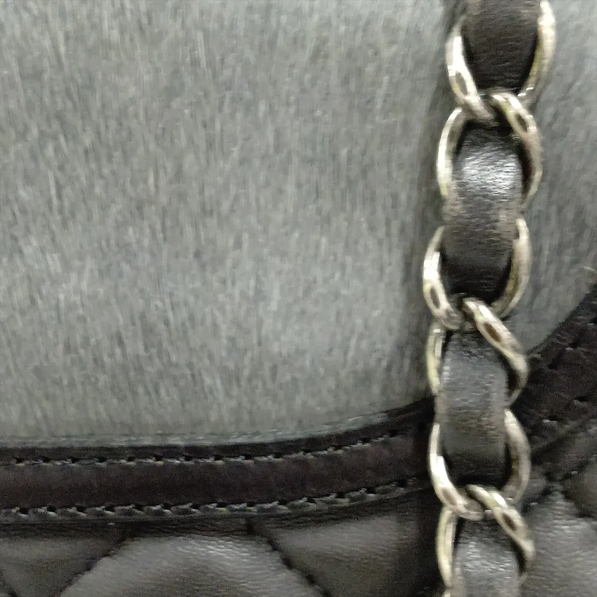 Matelassé Calf Hair x Lambskin Single Flap Double Chain Bag, Gray x Black, Gunmetal Hardware, 21216656, Serial Number 21 — view 10