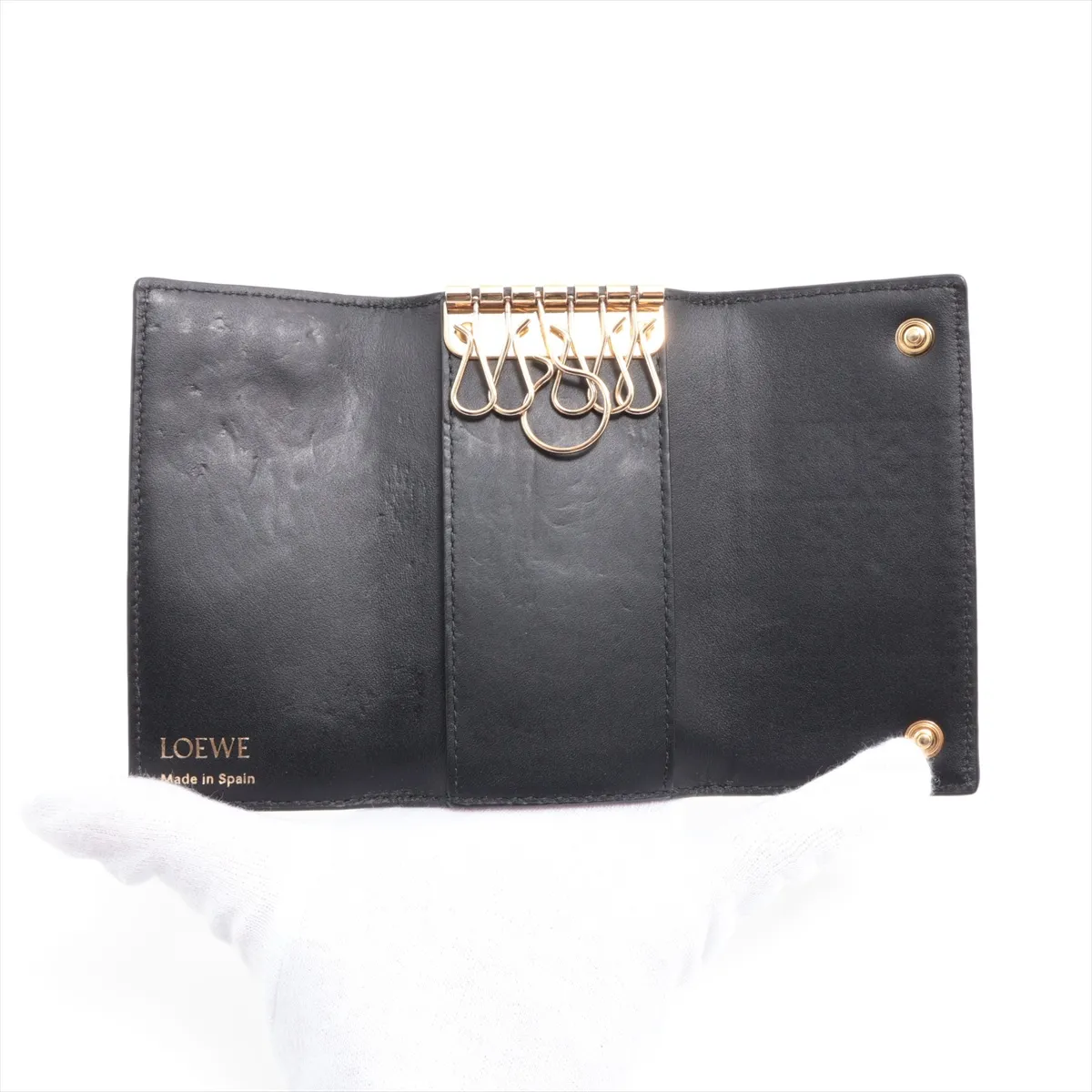 Repeat Anagram Leather Key Case Black — view 3