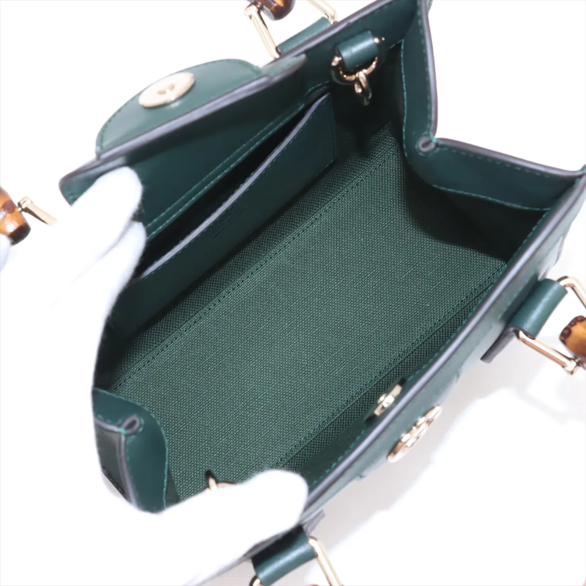 Bamboo Diana Small Leather 2-Way Handbag, Green, 832936 — view 8