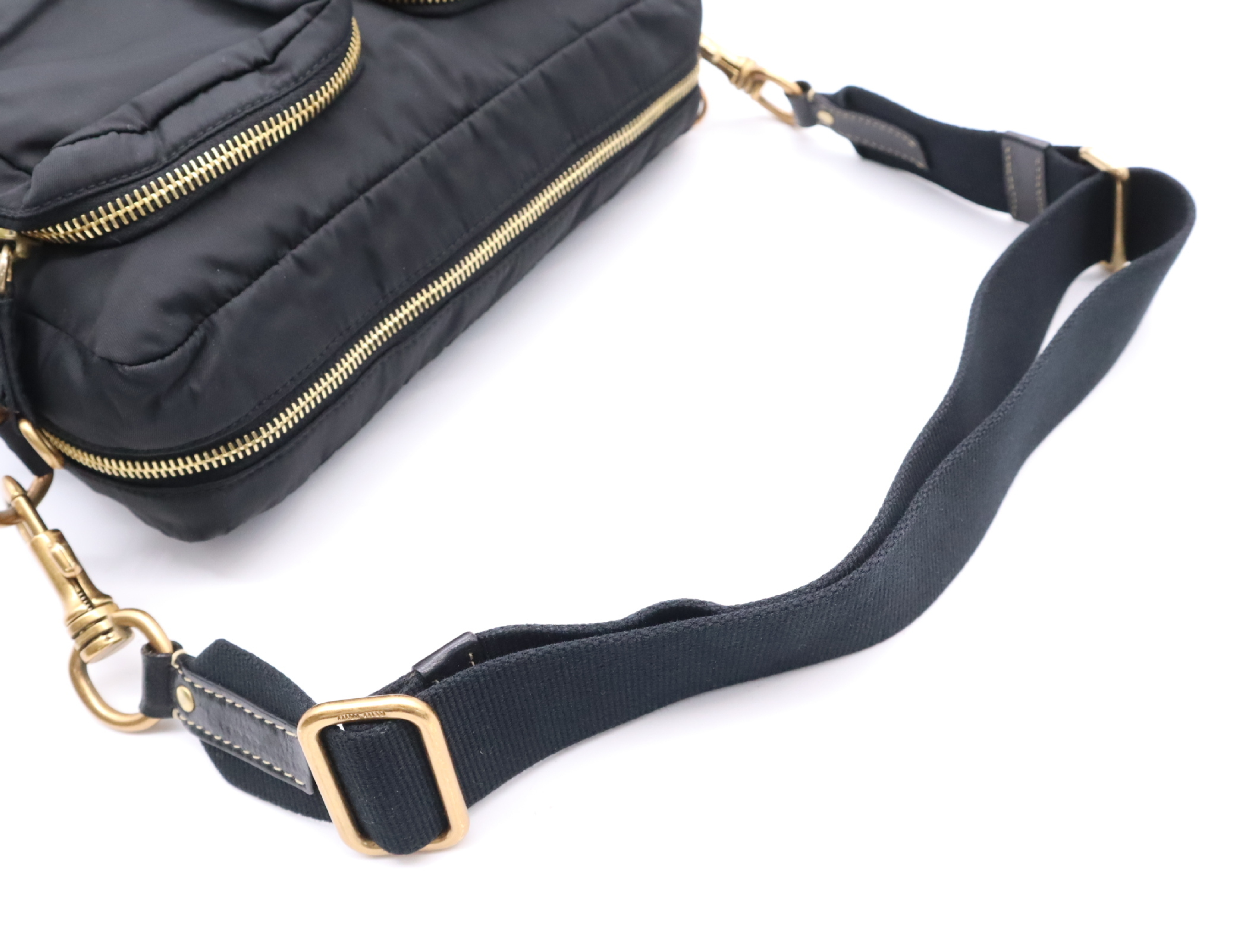 Shoulder Bag, Multi-Pocket, Gold Hardware, Black, with Shoulder Strap — view 12