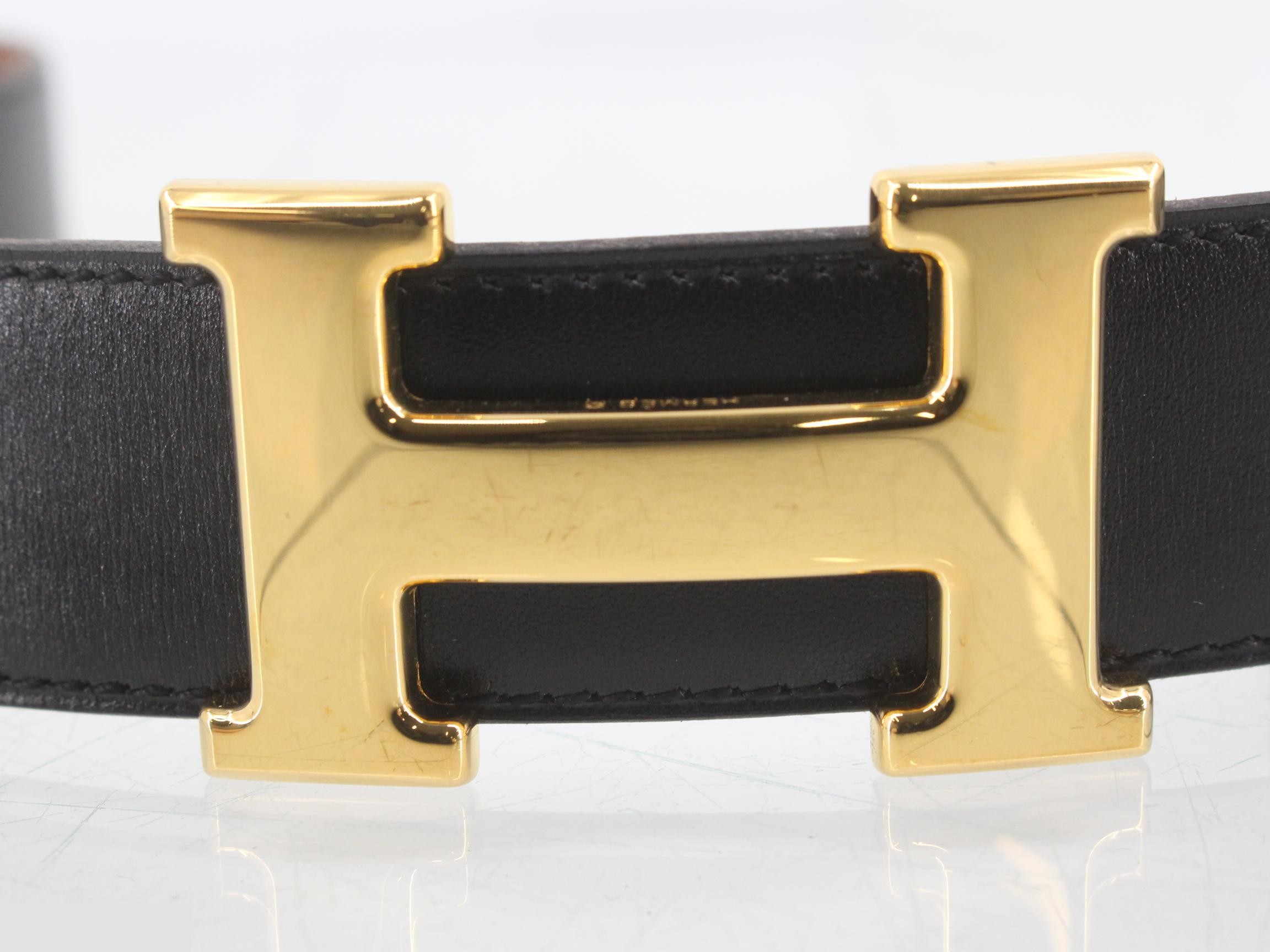 Constance H-buckle, gold hardware, black, H logo — view 3
