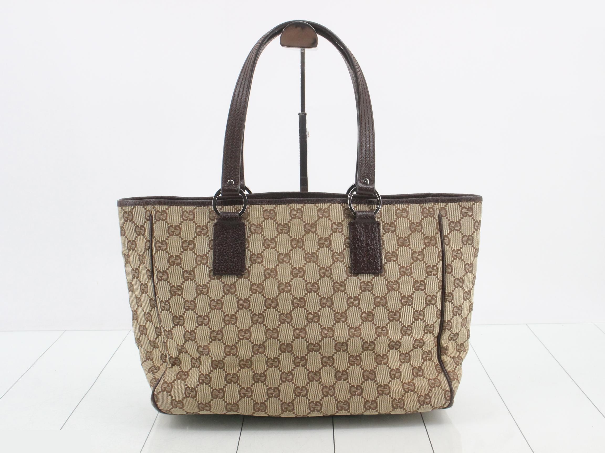 Canvas x Leather GG Canvas Tote Bag, Beige/Brown, with Dust Bag — view 2