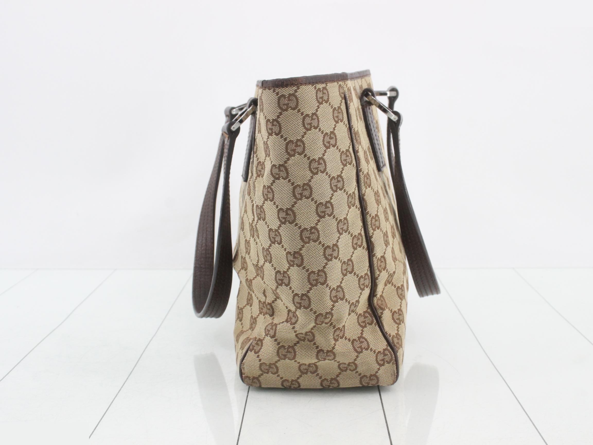 Canvas x Leather GG Canvas Tote Bag, Beige/Brown, with Dust Bag — view 4
