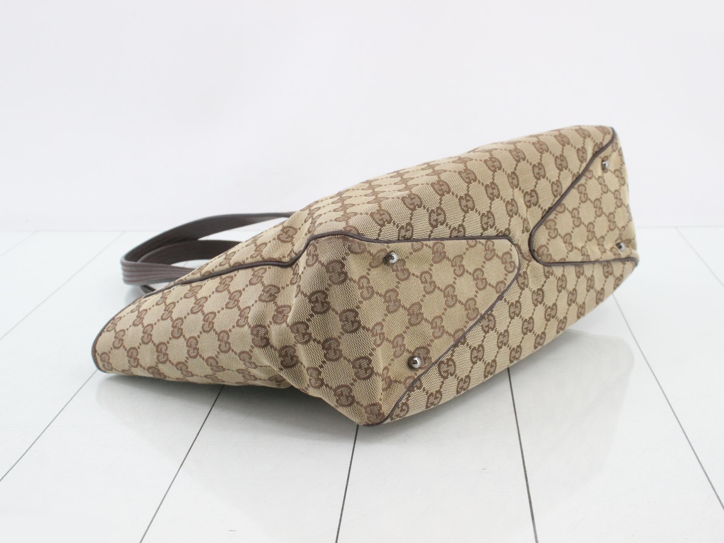 Canvas x Leather GG Canvas Tote Bag, Beige/Brown, with Dust Bag — view 5