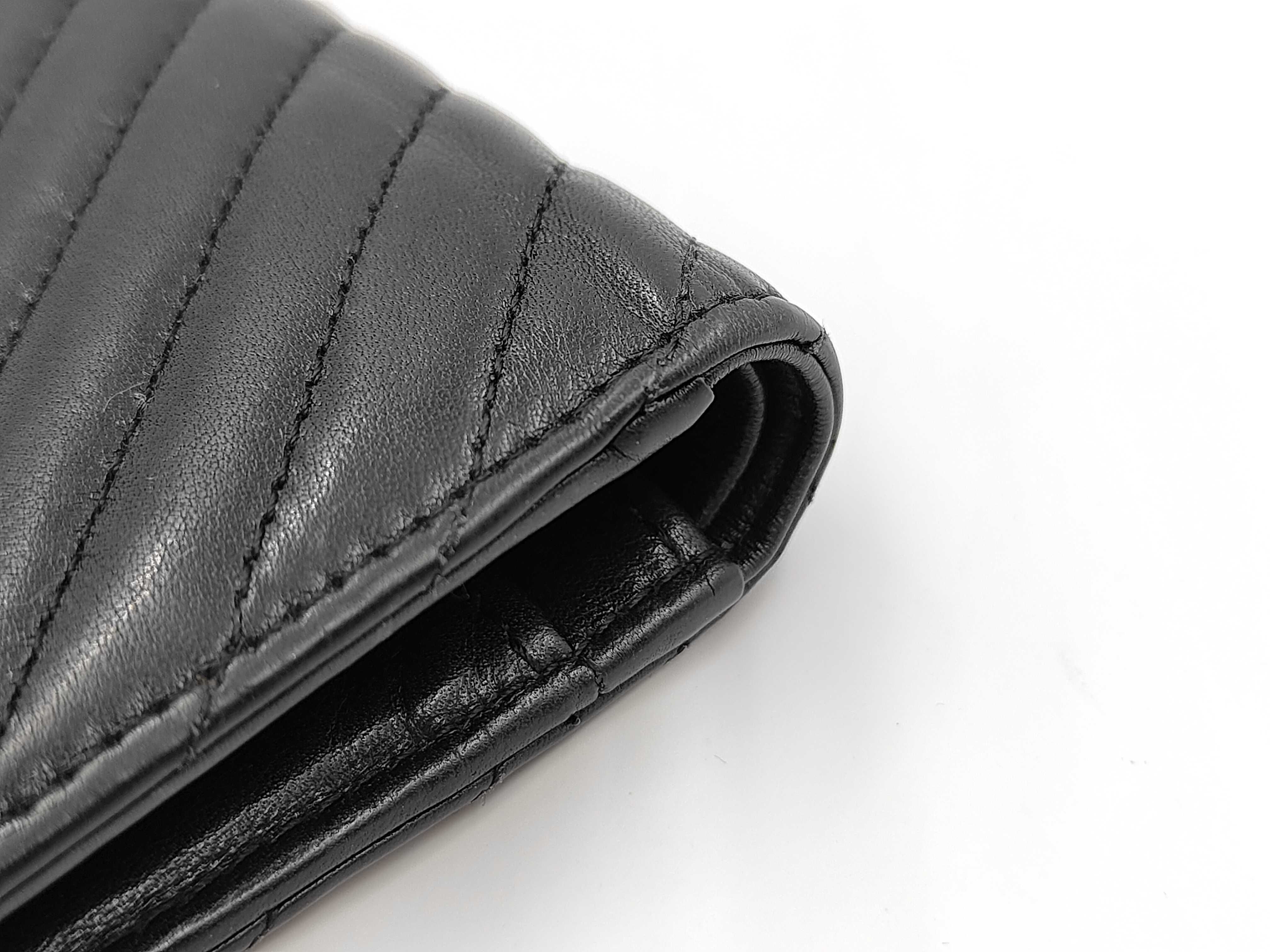Lambskin V-Stitch Chevron Long Wallet, Black — view 3