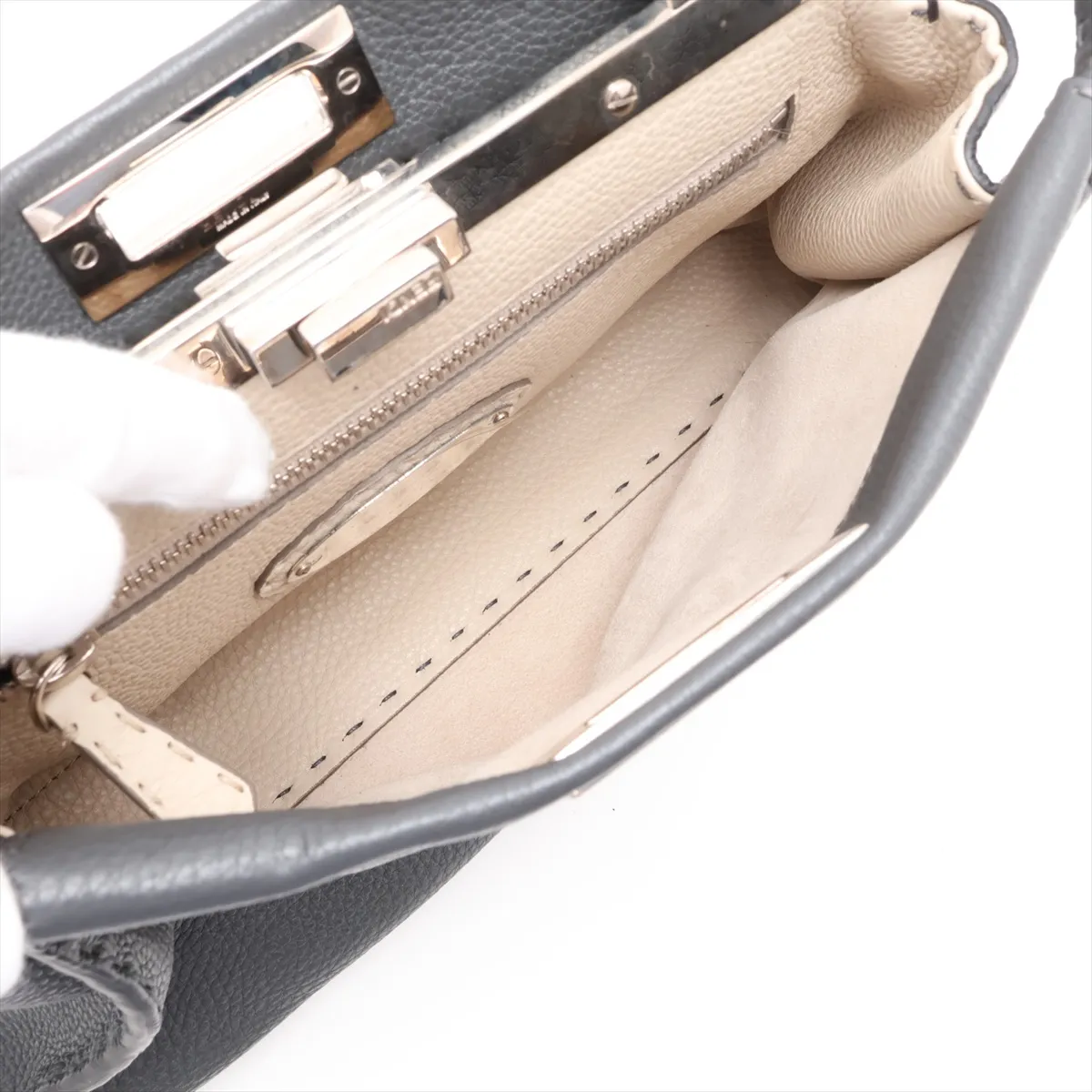 Peekaboo Regular Leather 2-Way Handbag, Gray, 8BN290 — view 8