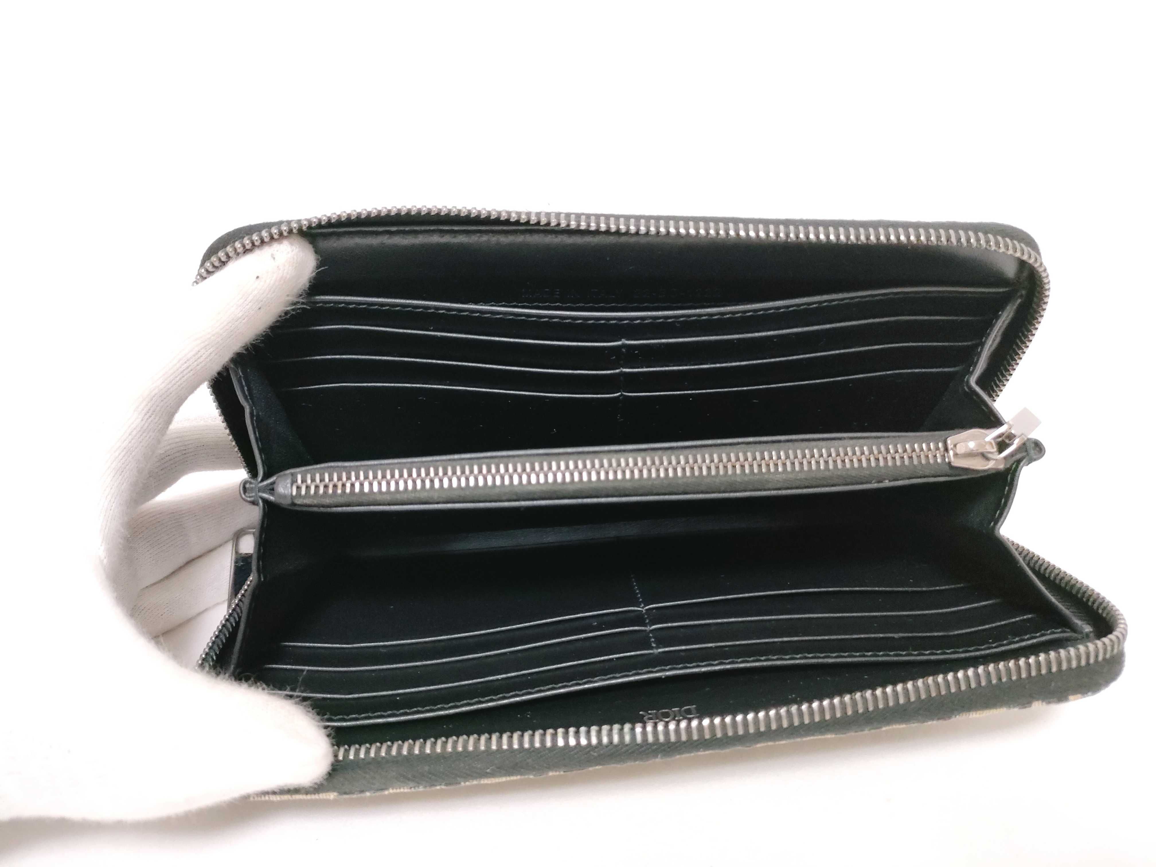 Trotter Oblique Round Zip Long Wallet, Canvas, Navy/Beige — view 12