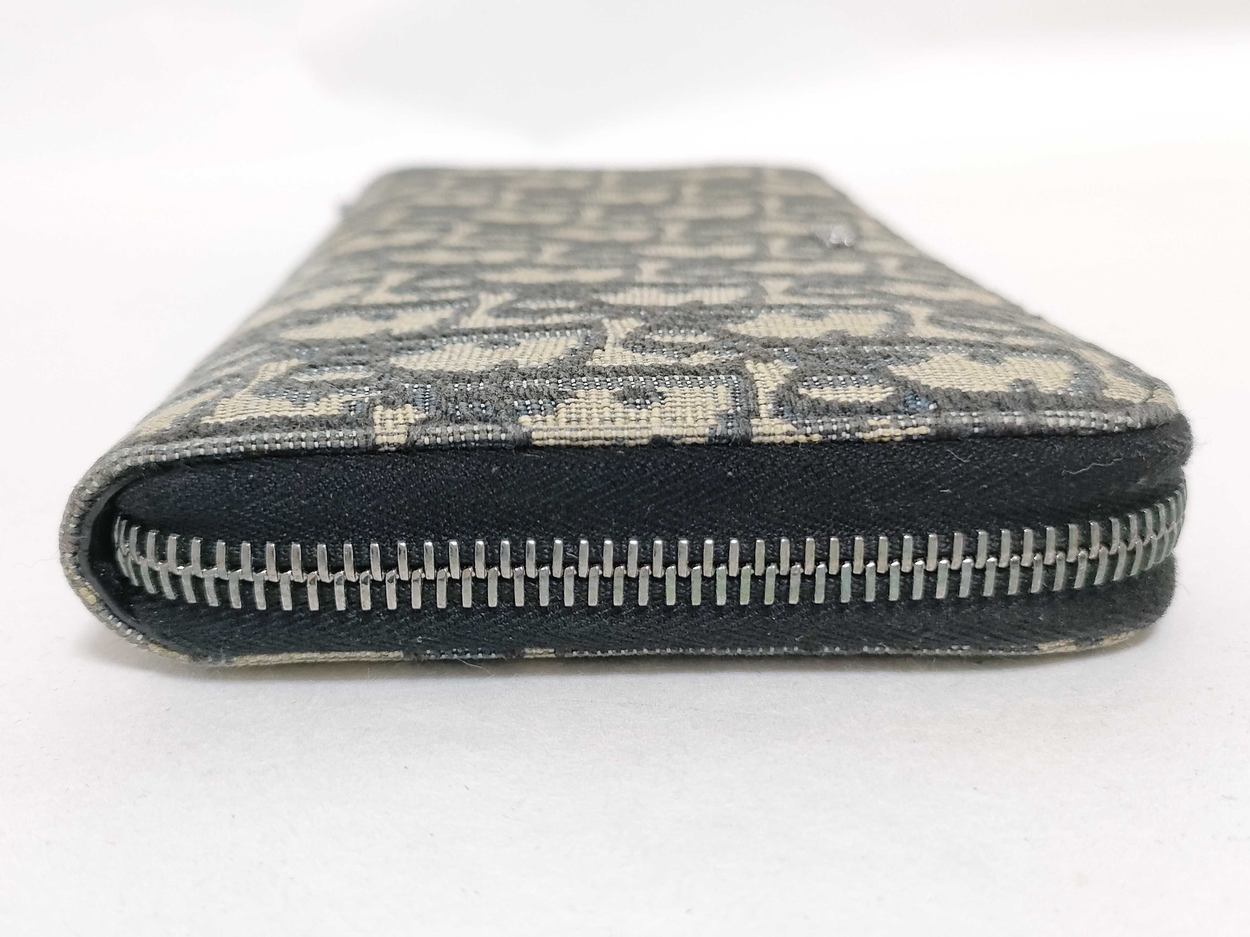 Trotter Oblique Round Zip Long Wallet, Canvas, Navy/Beige — view 3