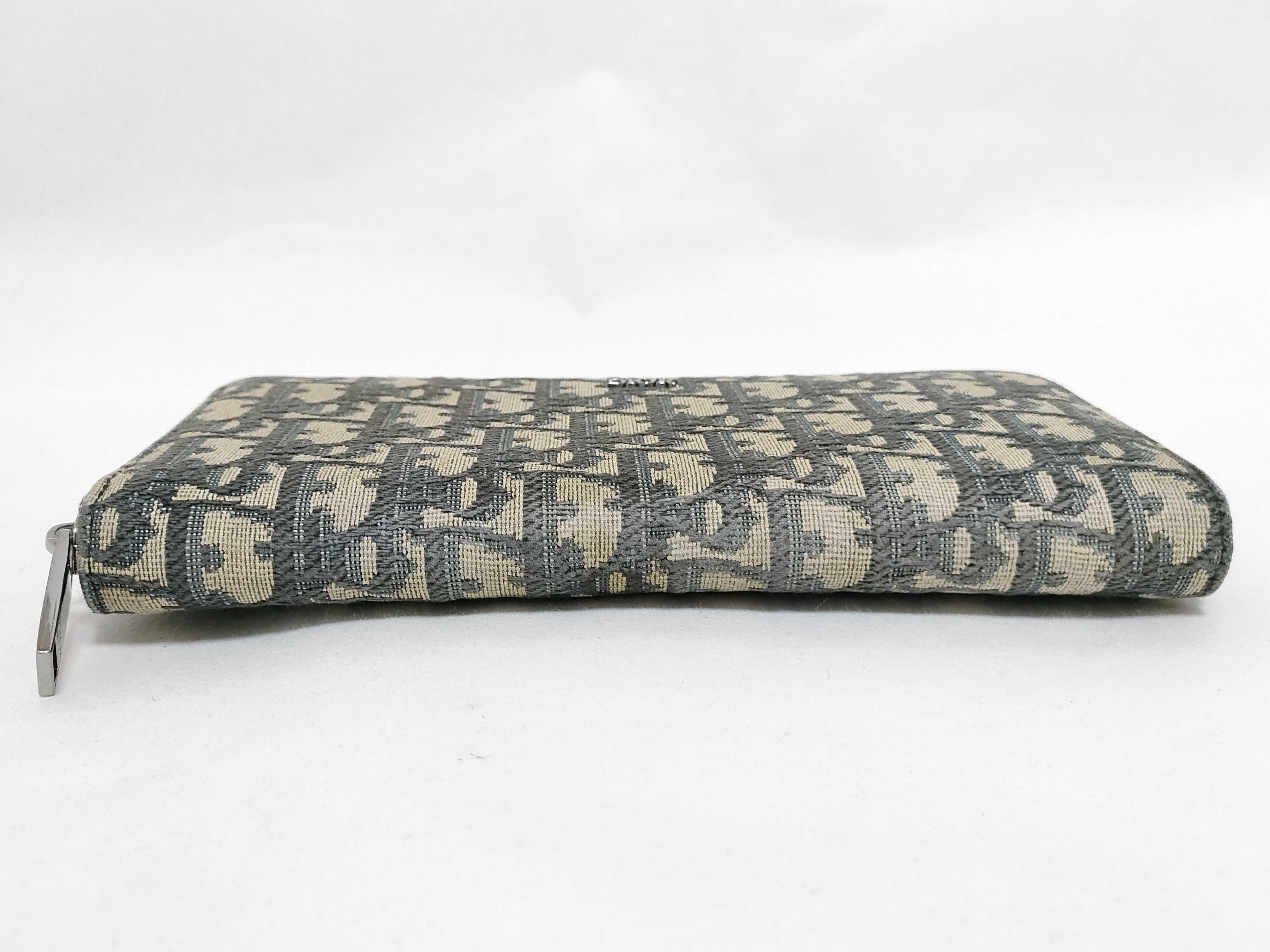 Trotter Oblique Round Zip Long Wallet, Canvas, Navy/Beige — view 5