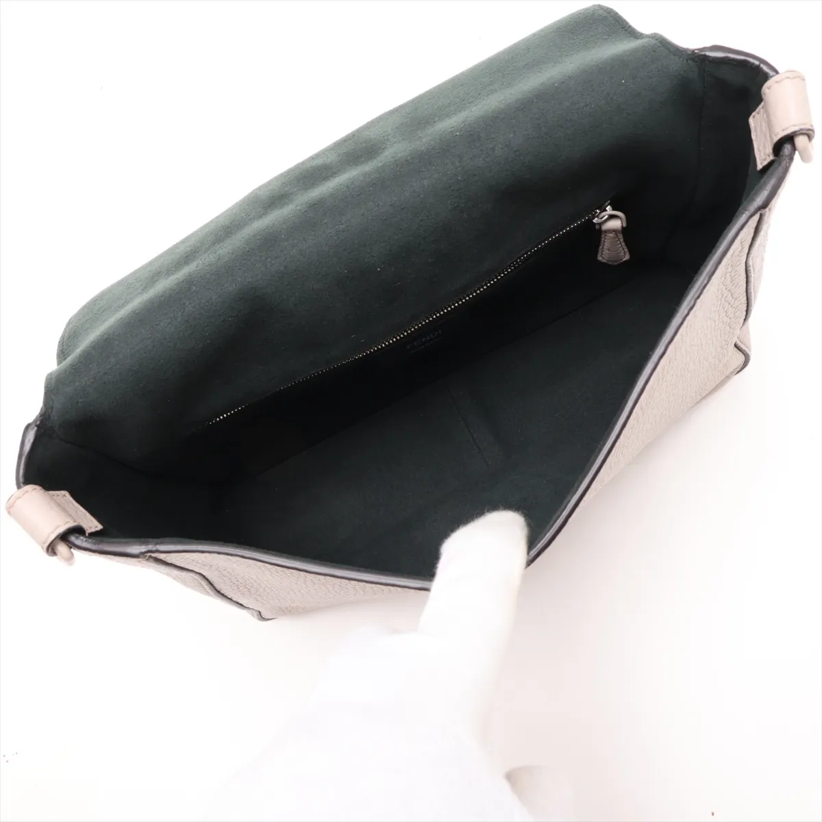 Bucket Messenger Medium Leather Shoulder Bag, Greige, 7VA537 — view 6