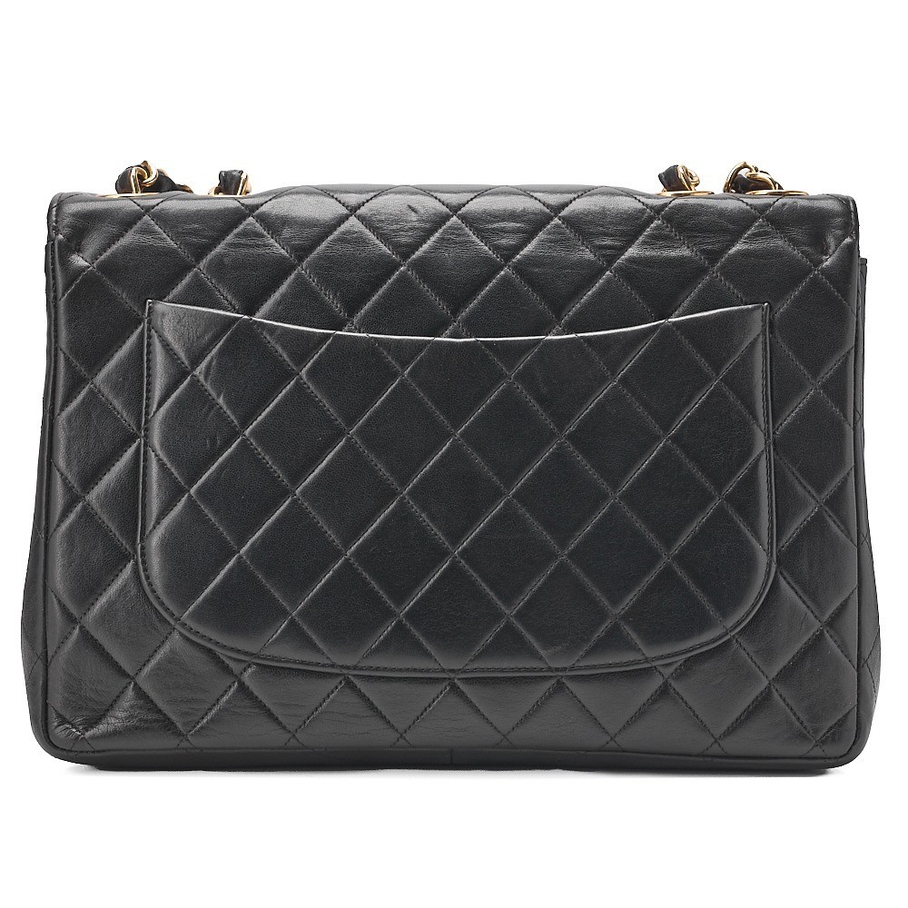 Lambskin large matelassé single chain shoulder bag, black, gold hardware. — view 2