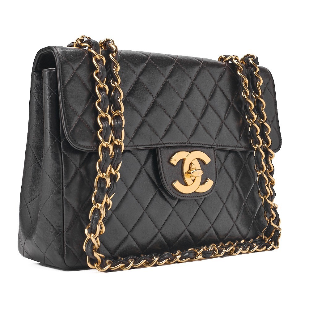 Lambskin large matelassé single chain shoulder bag, black, gold hardware. — view 4