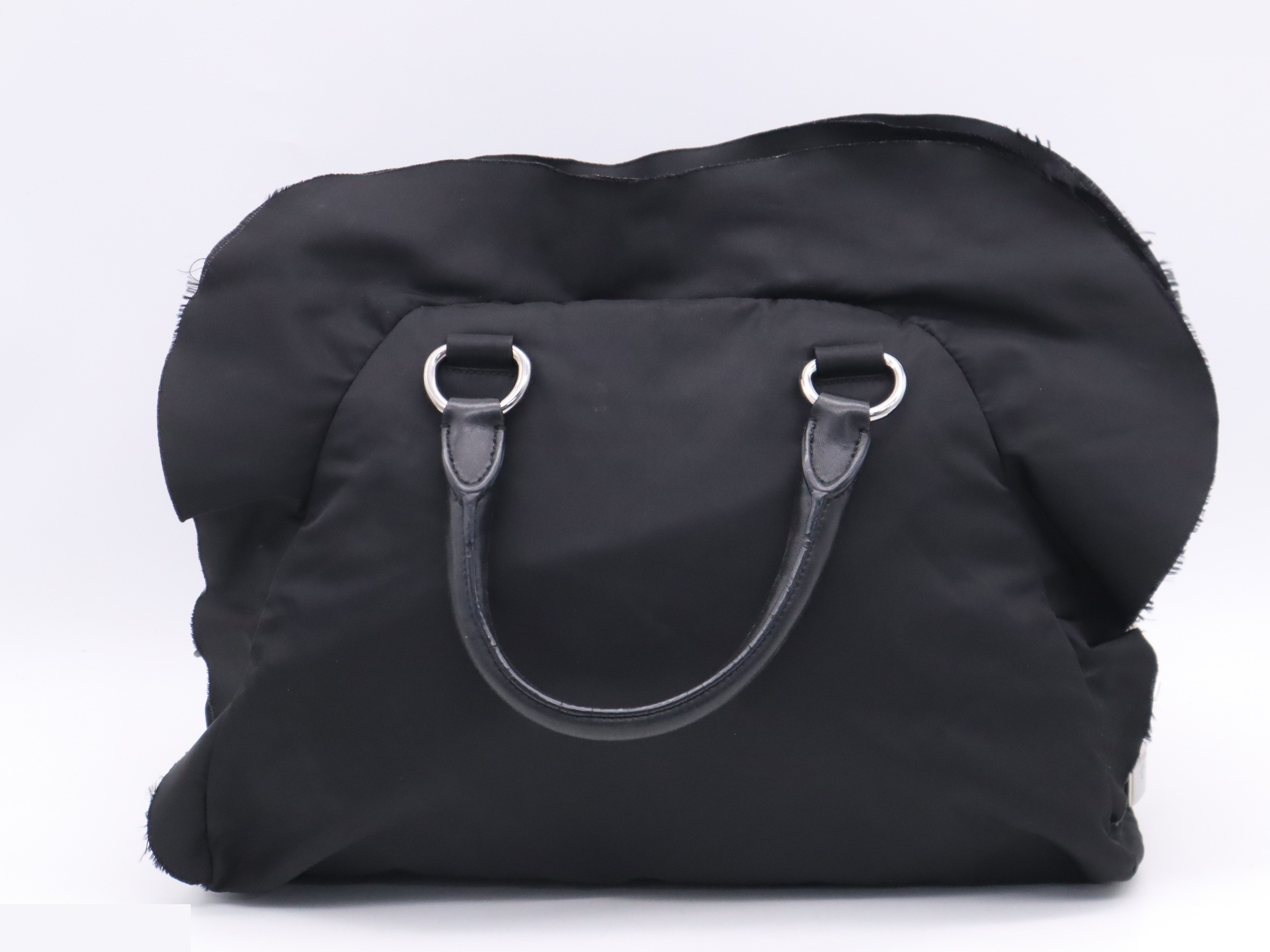 Nylon logo frill tote bag, black, with padlock, 2 keys, and clochette. — view 2