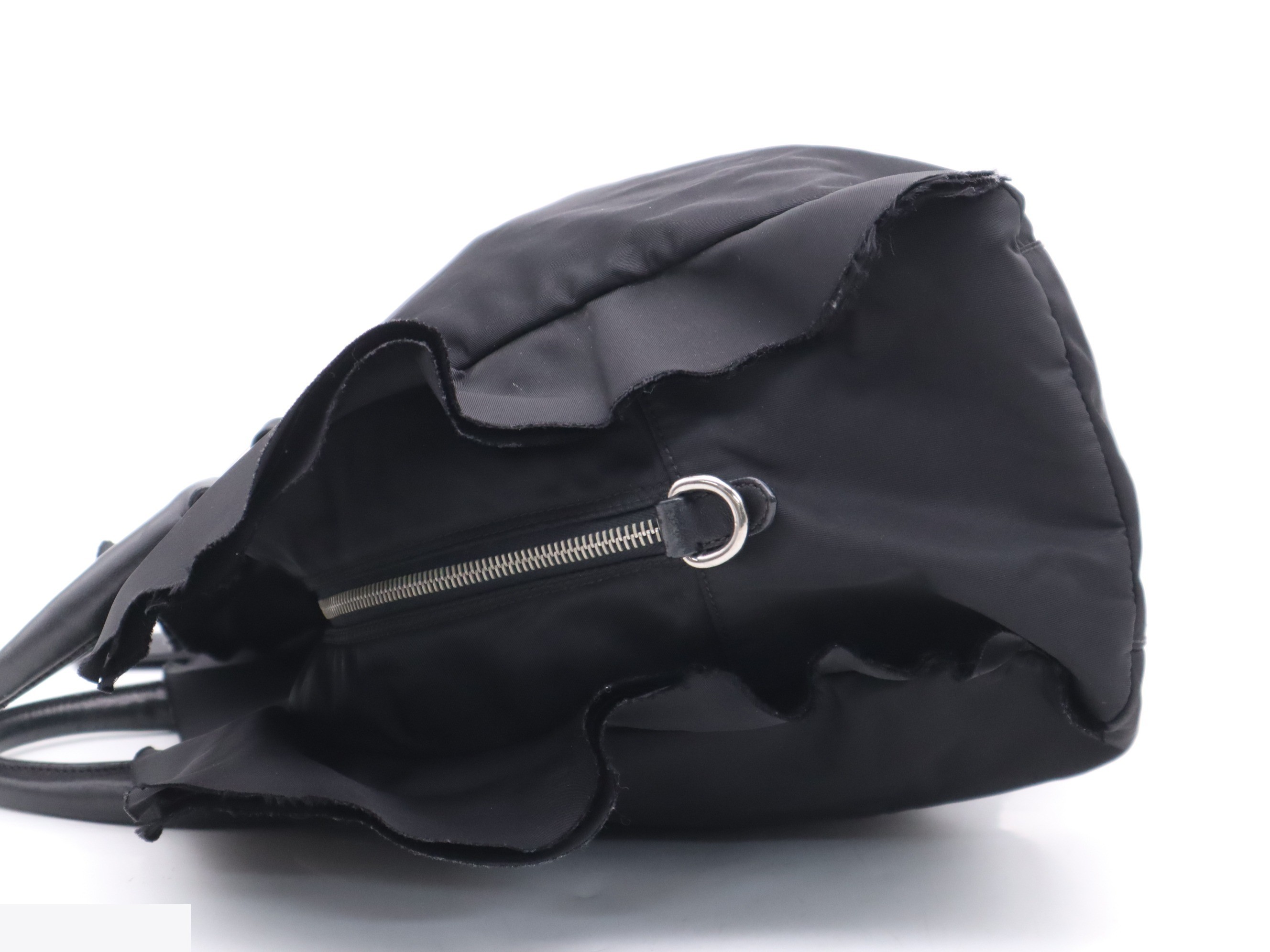 Nylon logo frill tote bag, black, with padlock, 2 keys, and clochette. — view 3