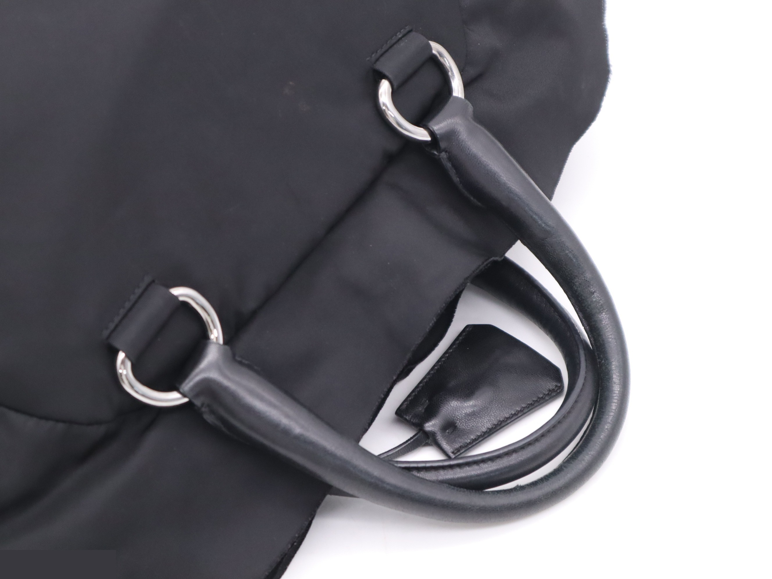 Nylon logo frill tote bag, black, with padlock, 2 keys, and clochette. — view 6