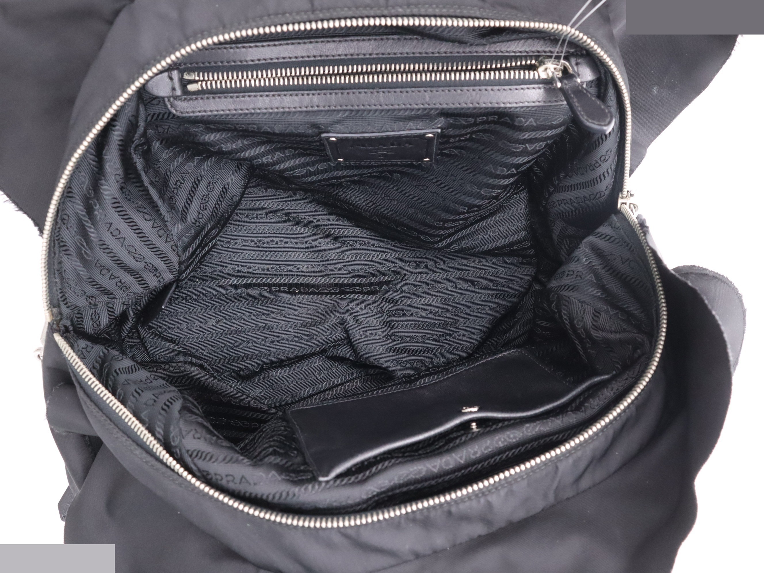 Nylon logo frill tote bag, black, with padlock, 2 keys, and clochette. — view 7
