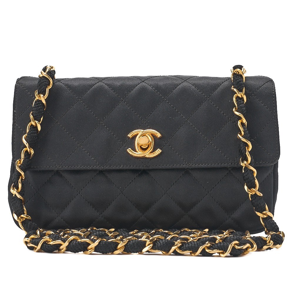 Satin Mini Matelassé 18 Turnlock Chain Shoulder Bag, Gold