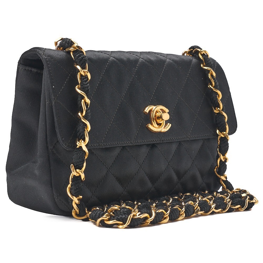 Satin Mini Matelassé 18 Turnlock Chain Shoulder Bag, Gold — view 3