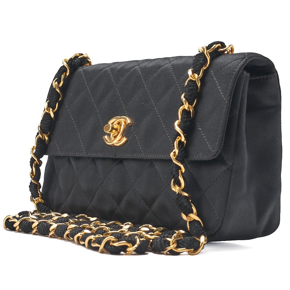 Satin Mini Matelassé 18 Turnlock Chain Shoulder Bag, Gold — view 4