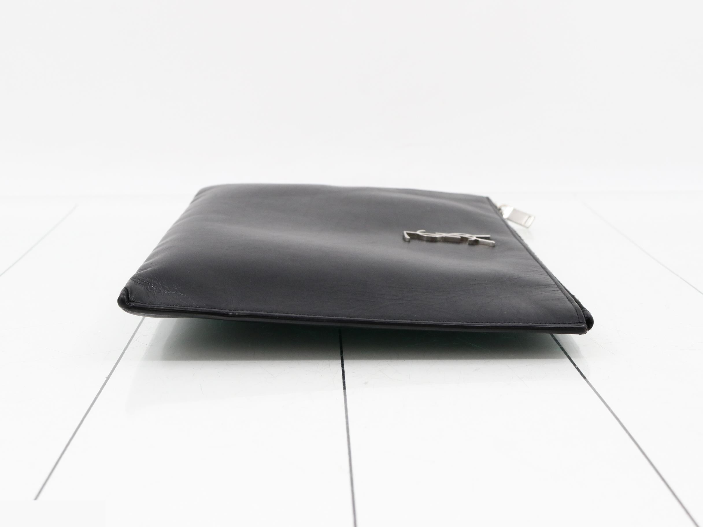 Leather Clutch Bag, Black — view 3
