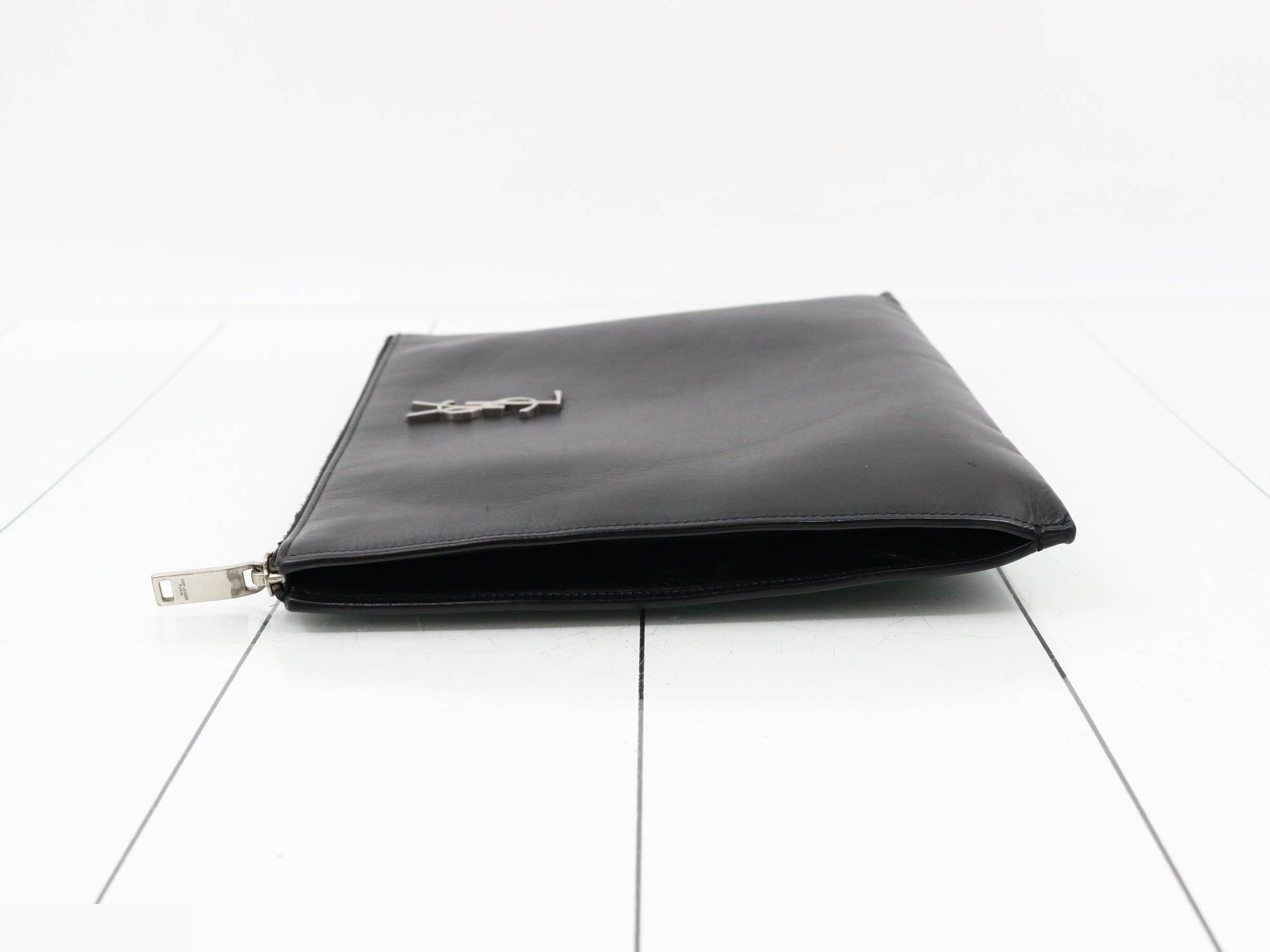 Leather Clutch Bag, Black — view 4