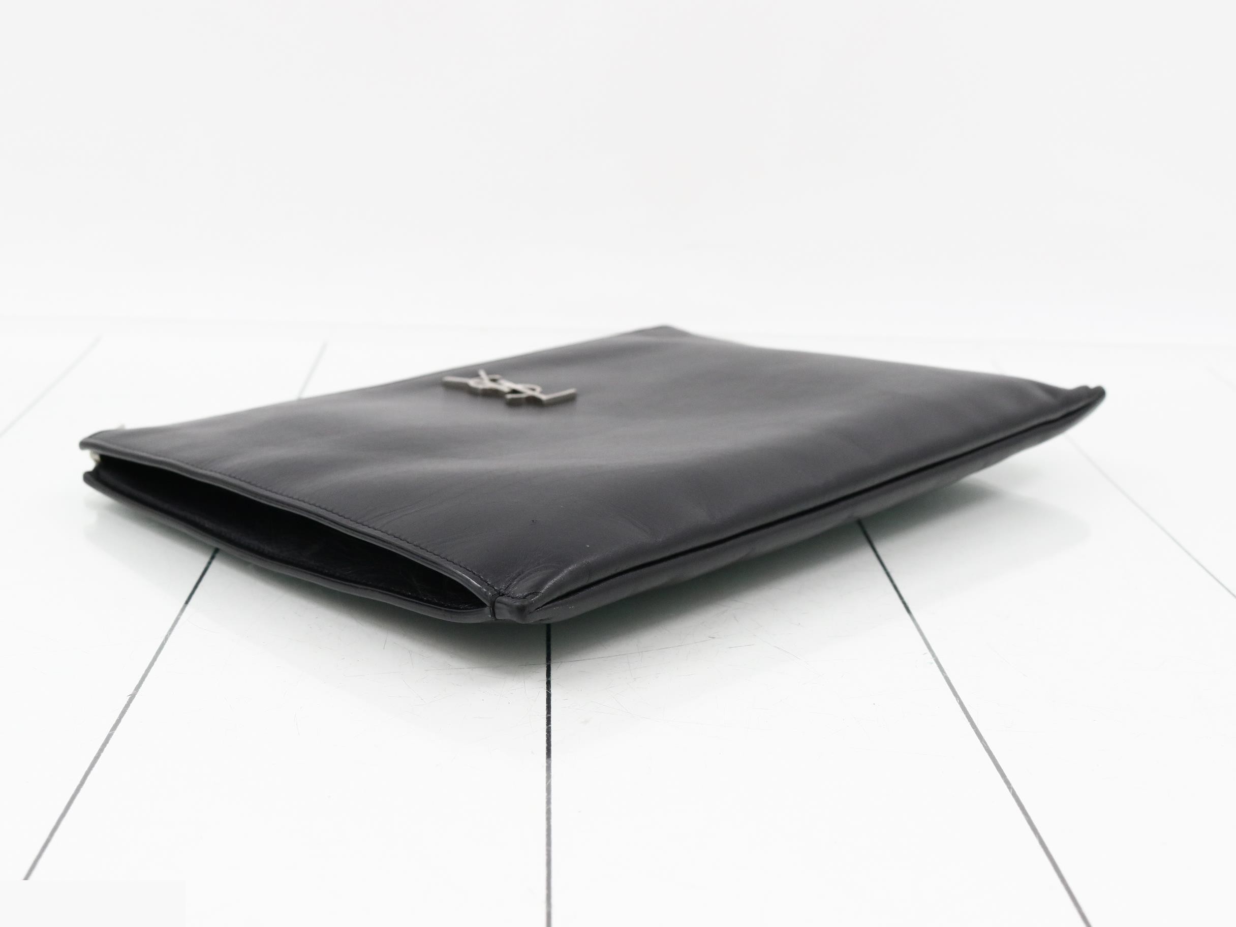 Leather Clutch Bag, Black — view 5