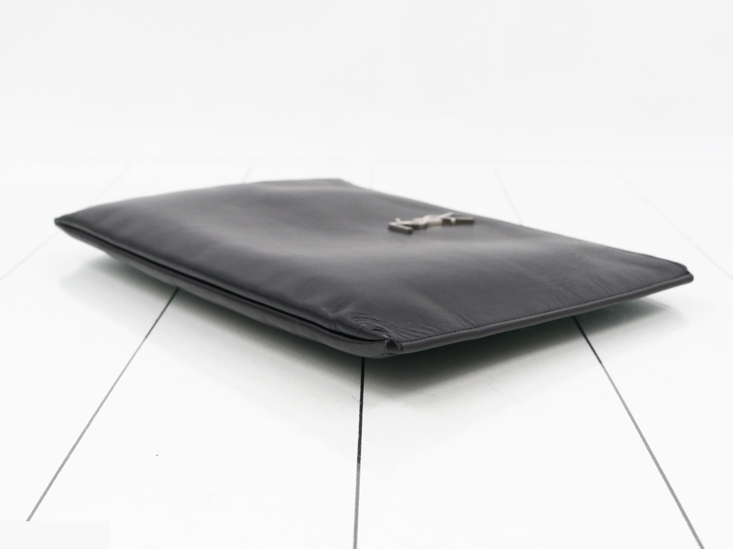 Leather Clutch Bag, Black — view 6