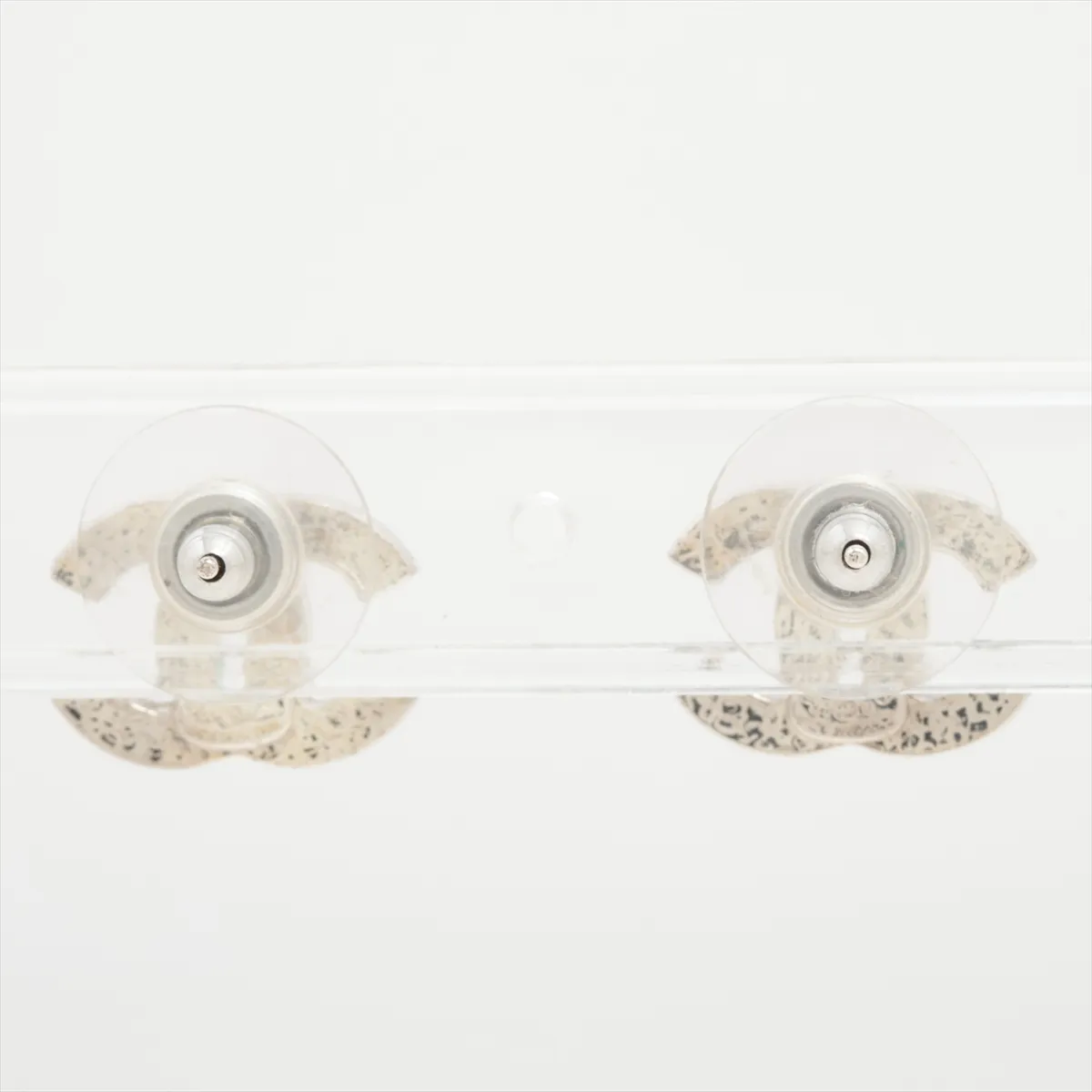 Coco Mark 08V Earrings (Pair) Metal x Rhinestone Silver. Shows signs of wear, — view 2