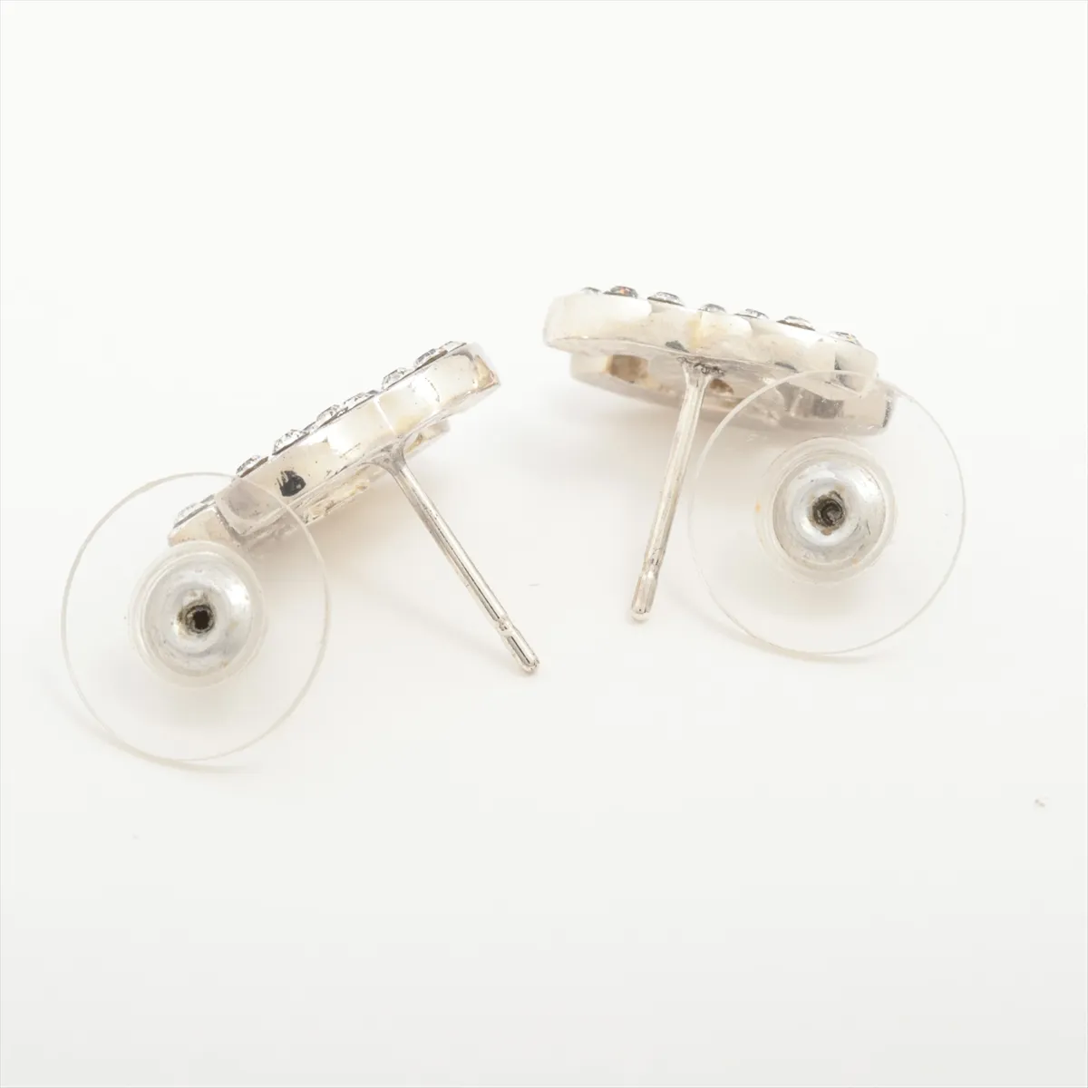 Coco Mark 08V Earrings (Pair) Metal x Rhinestone Silver. Shows signs of wear, — view 4