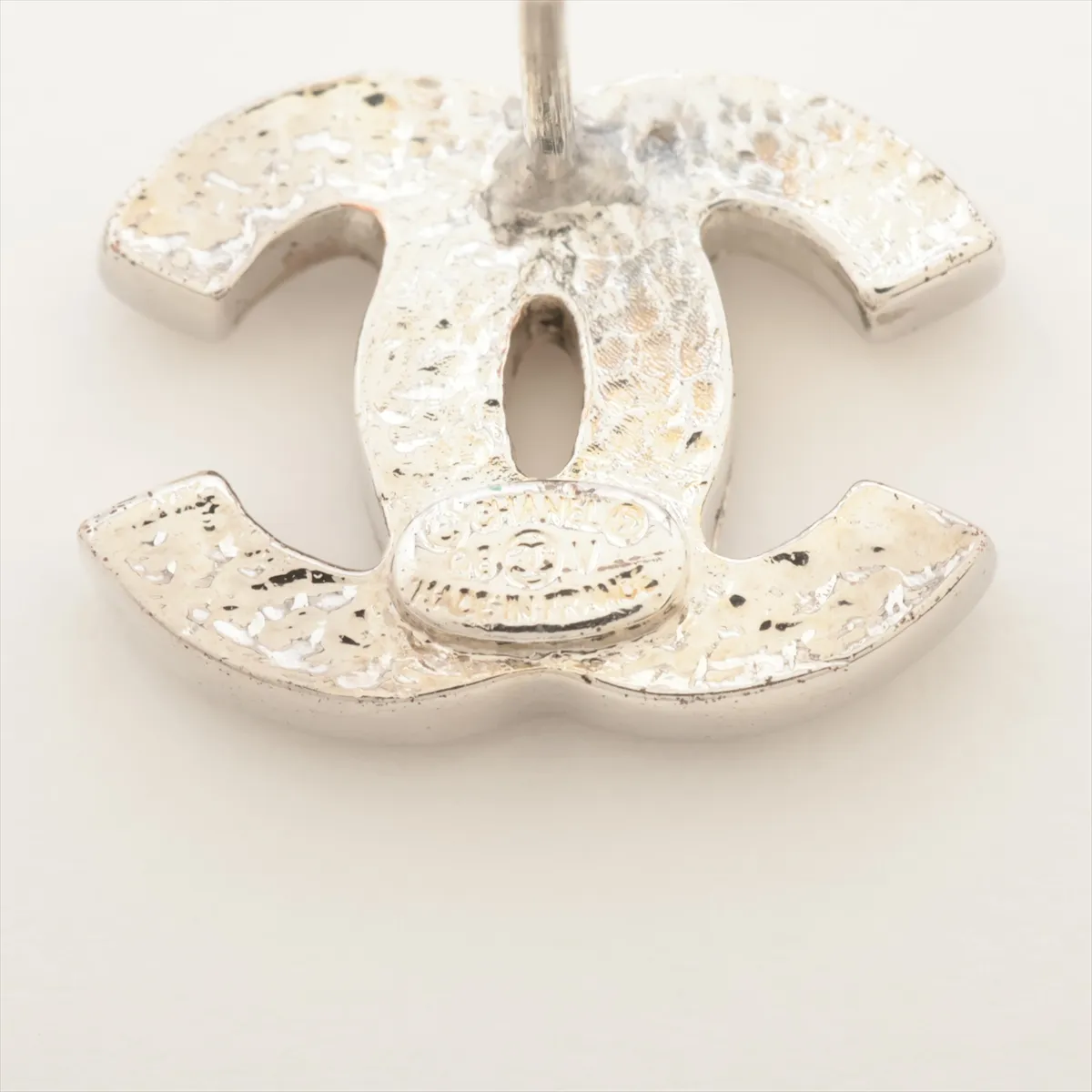 Coco Mark 08V Earrings (Pair) Metal x Rhinestone Silver. Shows signs of wear, — view 5