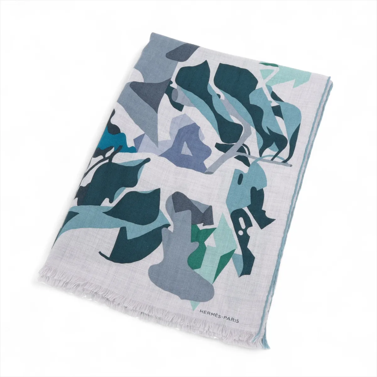 Rectangle Puzzle Vegetal Stole, Cashmere x Silk, Gray. Shows signs of wear,