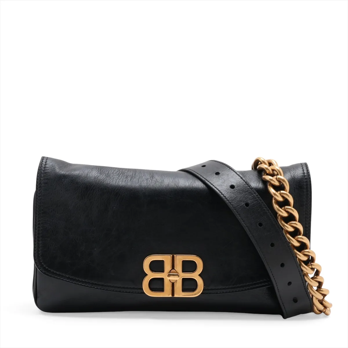 Leather 2-Way Shoulder Bag, Black, 748596
