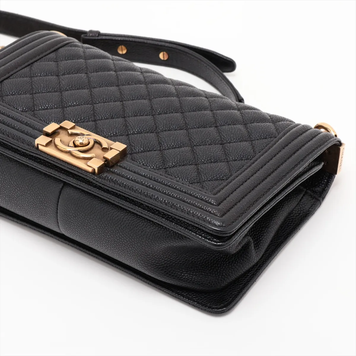 Boy Chanel 25 Caviar Skin Chain Shoulder Bag, Black with Gold Hardware, 19890447, Serial Number 19-series, A67086 — view 3
