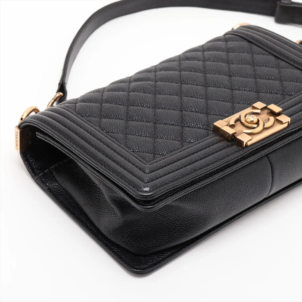 Boy Chanel 25 Caviar Skin Chain Shoulder Bag, Black with Gold Hardware, 19890447, Serial Number 19-series, A67086 — view 4