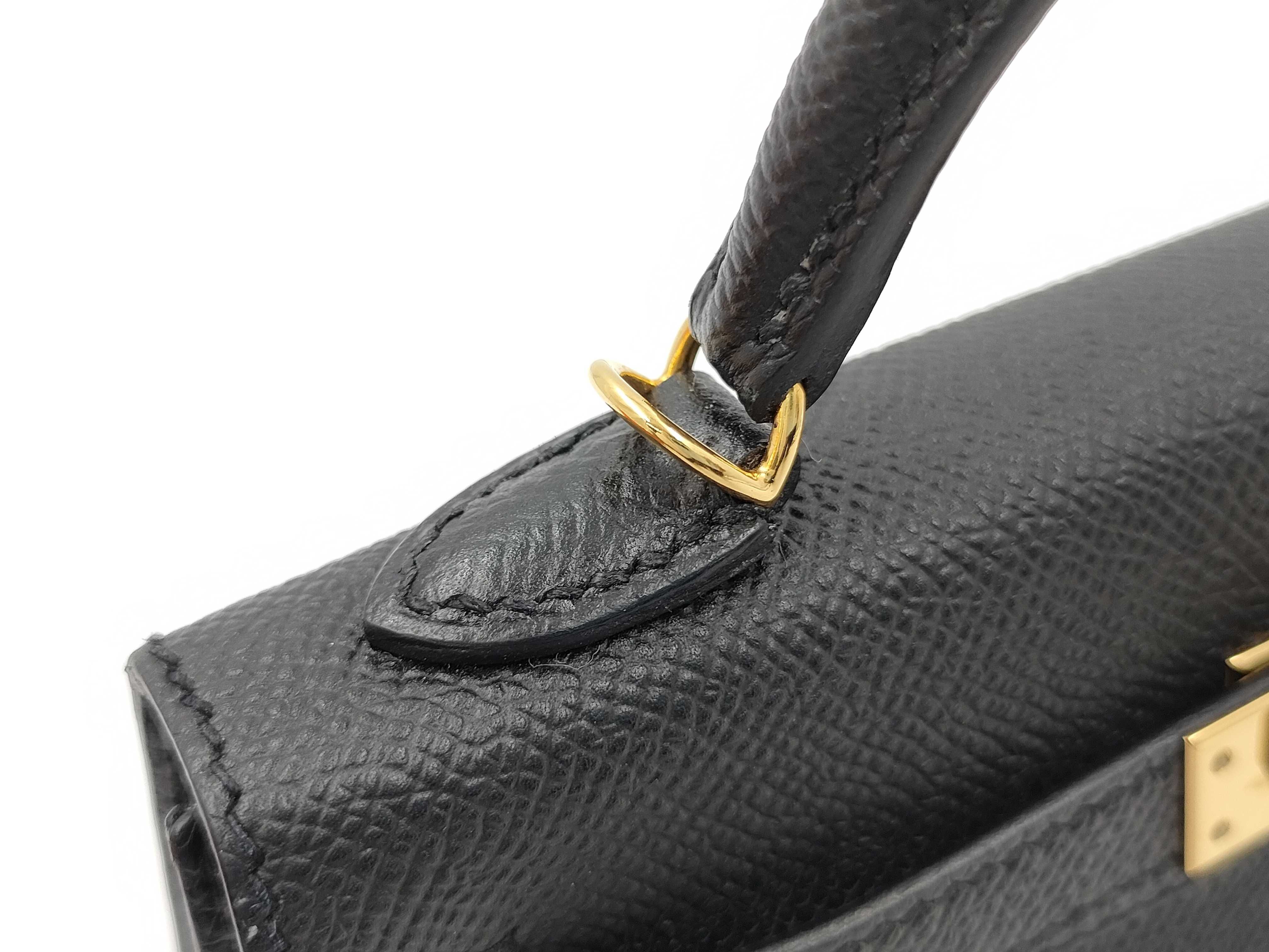 Mini Kelly II Shoulder Bag, Epsom Leather, Black, Gold Hardware, A Stamp, Shoulder Strap — view 7