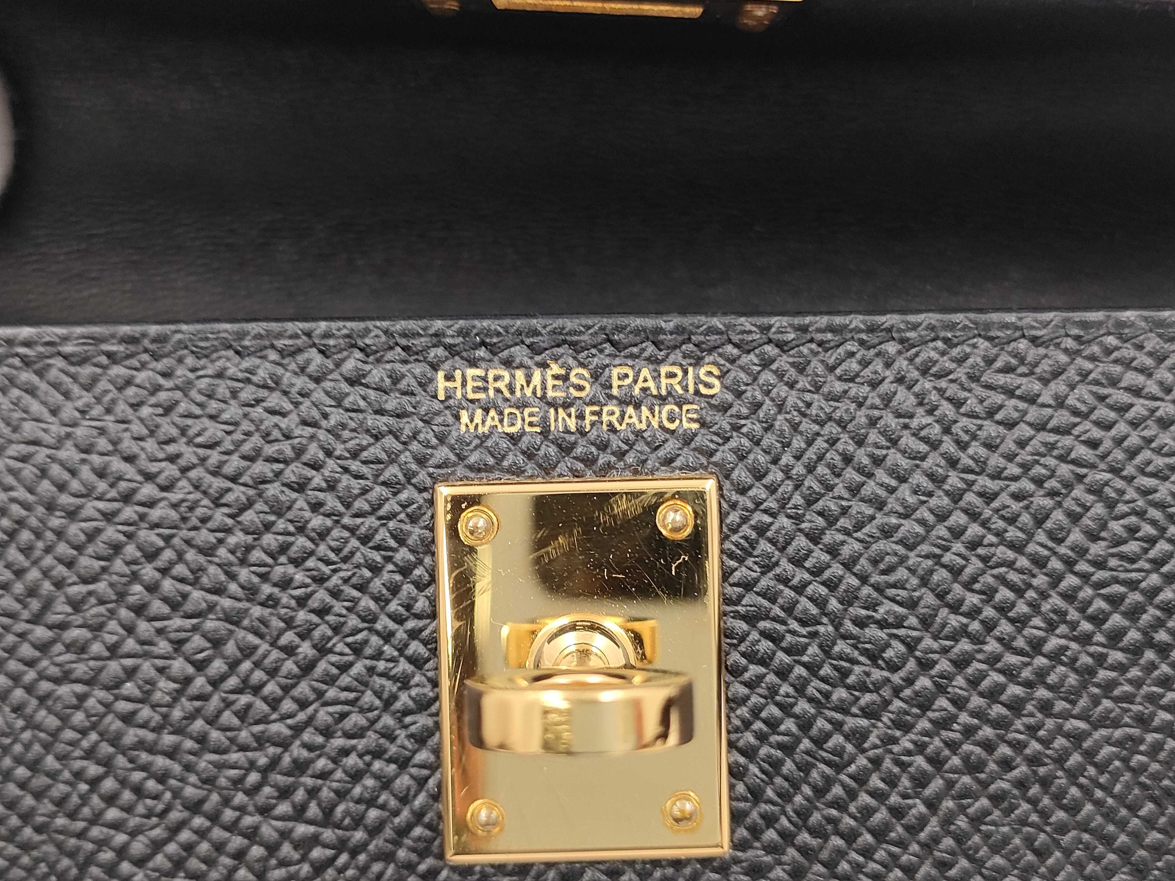 Mini Kelly II Shoulder Bag, Epsom Leather, Black, Gold Hardware, A Stamp, Shoulder Strap — view 10