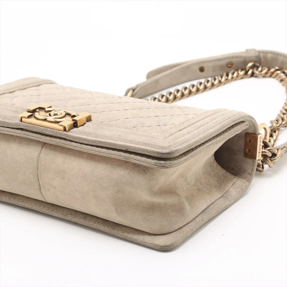 Boy Chanel 25 Suede Chain Shoulder Bag Wild Stitch Beige Gold Hardware 18187082 18th Series A67086 — view 3