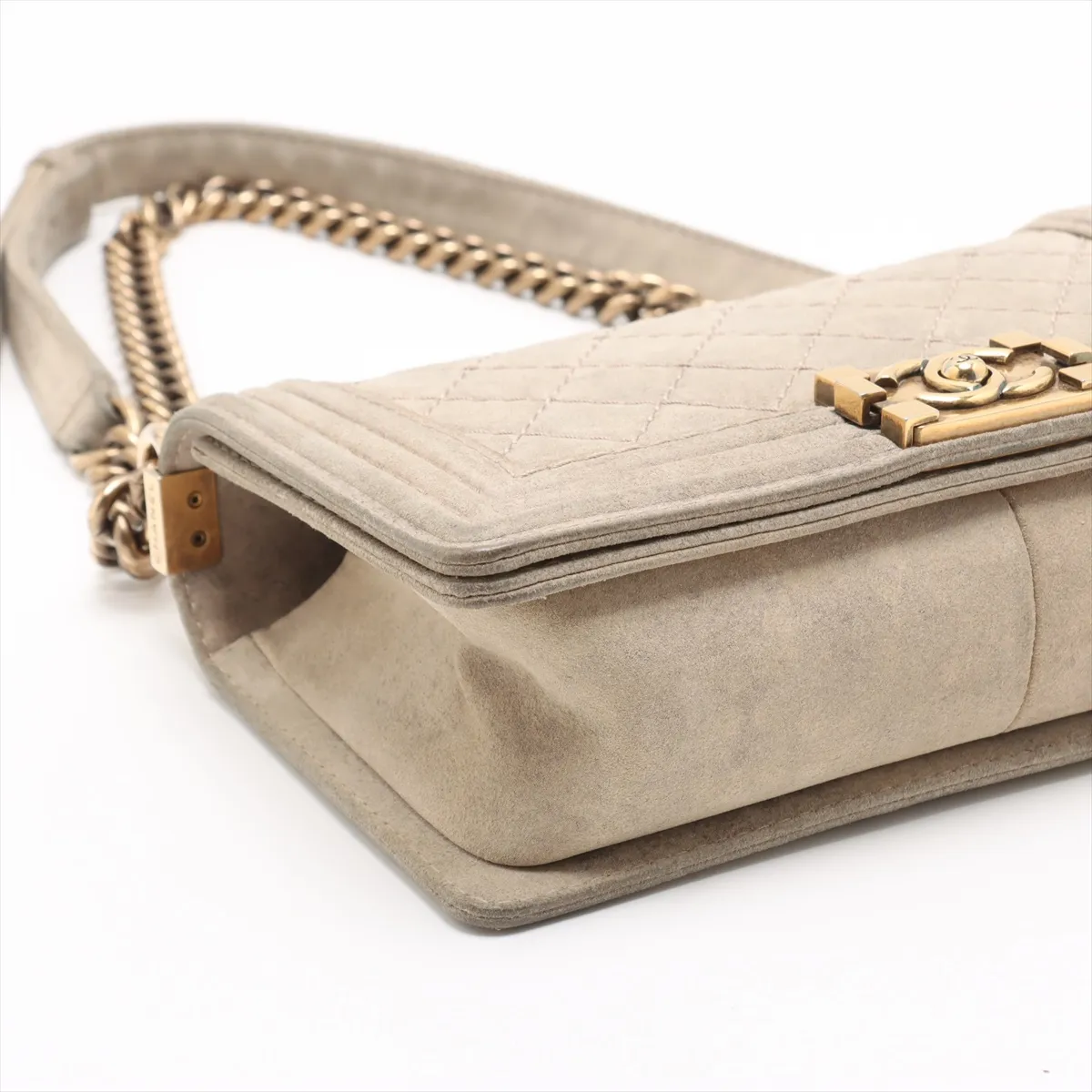 Boy Chanel 25 Suede Chain Shoulder Bag Wild Stitch Beige Gold Hardware 18187082 18th Series A67086 — view 4