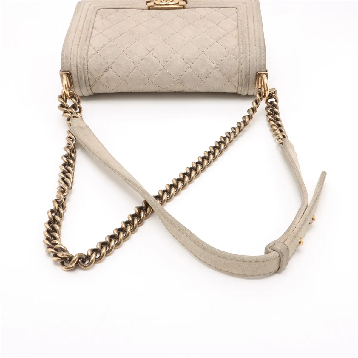 Boy Chanel 25 Suede Chain Shoulder Bag Wild Stitch Beige Gold Hardware 18187082 18th Series A67086 — view 5
