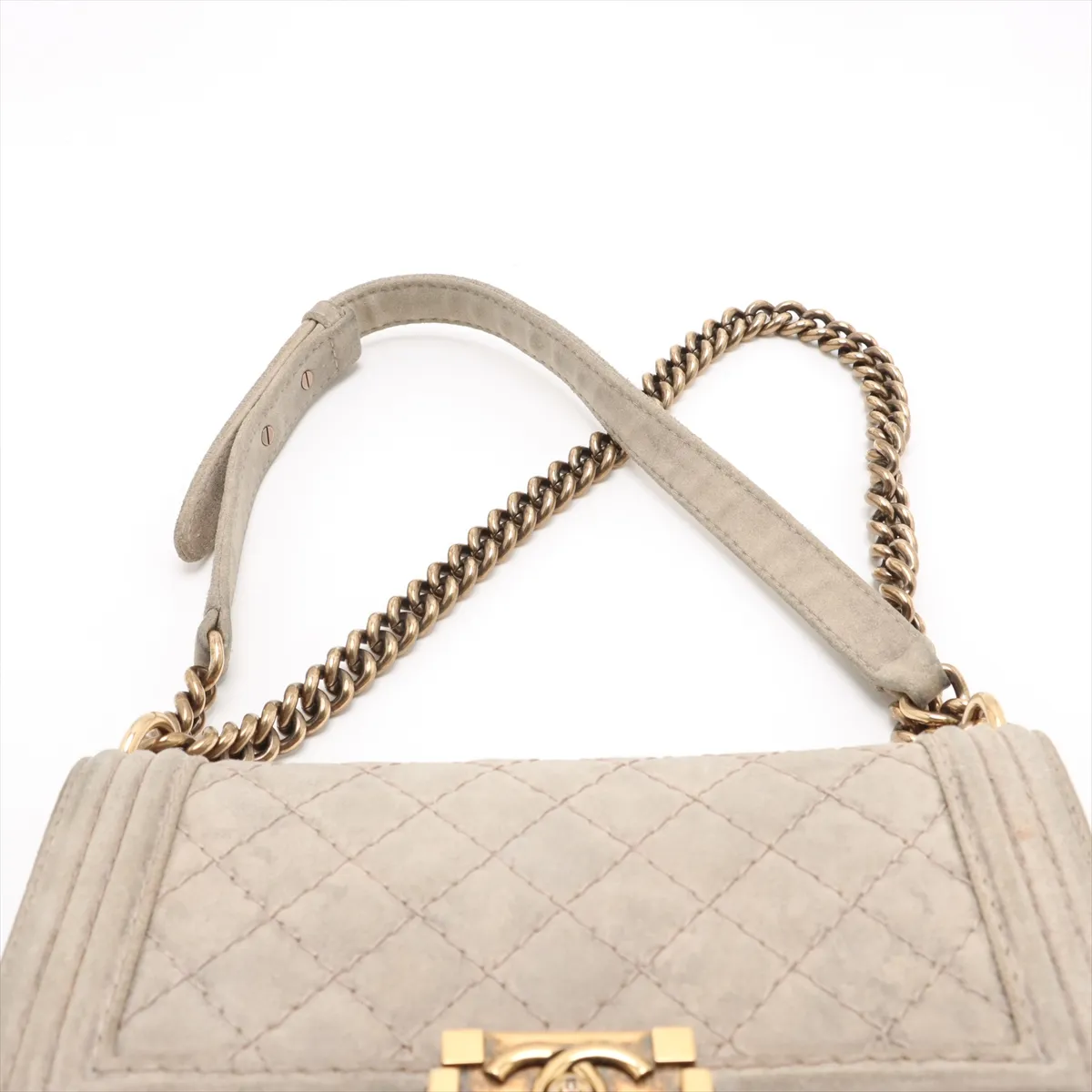 Boy Chanel 25 Suede Chain Shoulder Bag Wild Stitch Beige Gold Hardware 18187082 18th Series A67086 — view 6