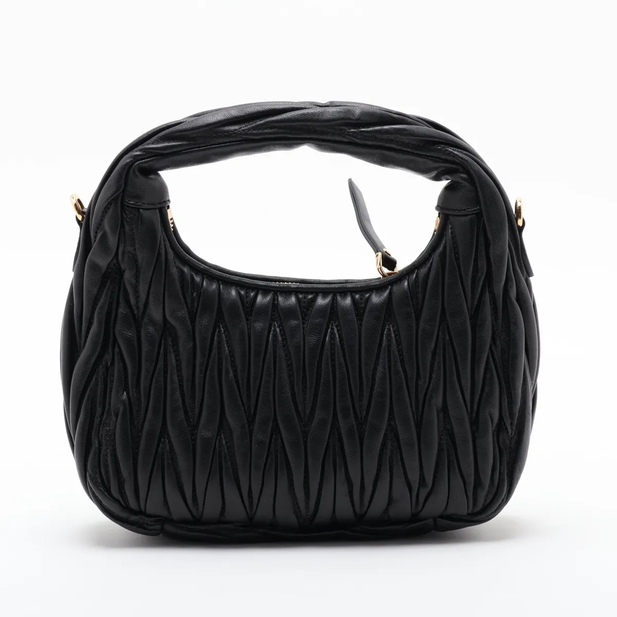 Matelassé Wonder Leather Handbag, Black — view 2