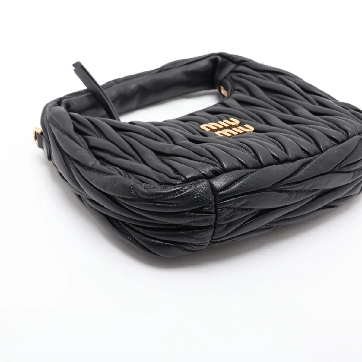 Matelassé Wonder Leather Handbag, Black — view 4