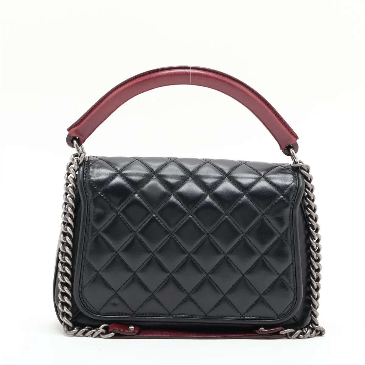 Matelassé Leather 2-Way Shoulder Bag, Black x Red, Gunmetal Hardware — view 2