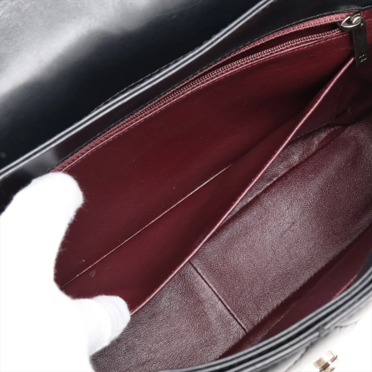 Matelassé Leather 2-Way Shoulder Bag, Black x Red, Gunmetal Hardware — view 11