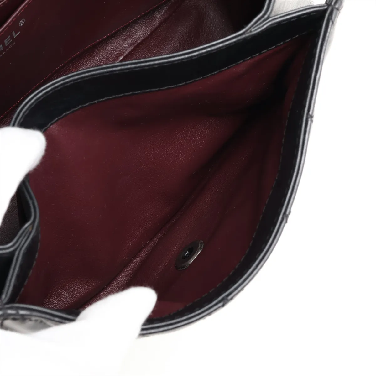 Matelassé Leather 2-Way Shoulder Bag, Black x Red, Gunmetal Hardware — view 12