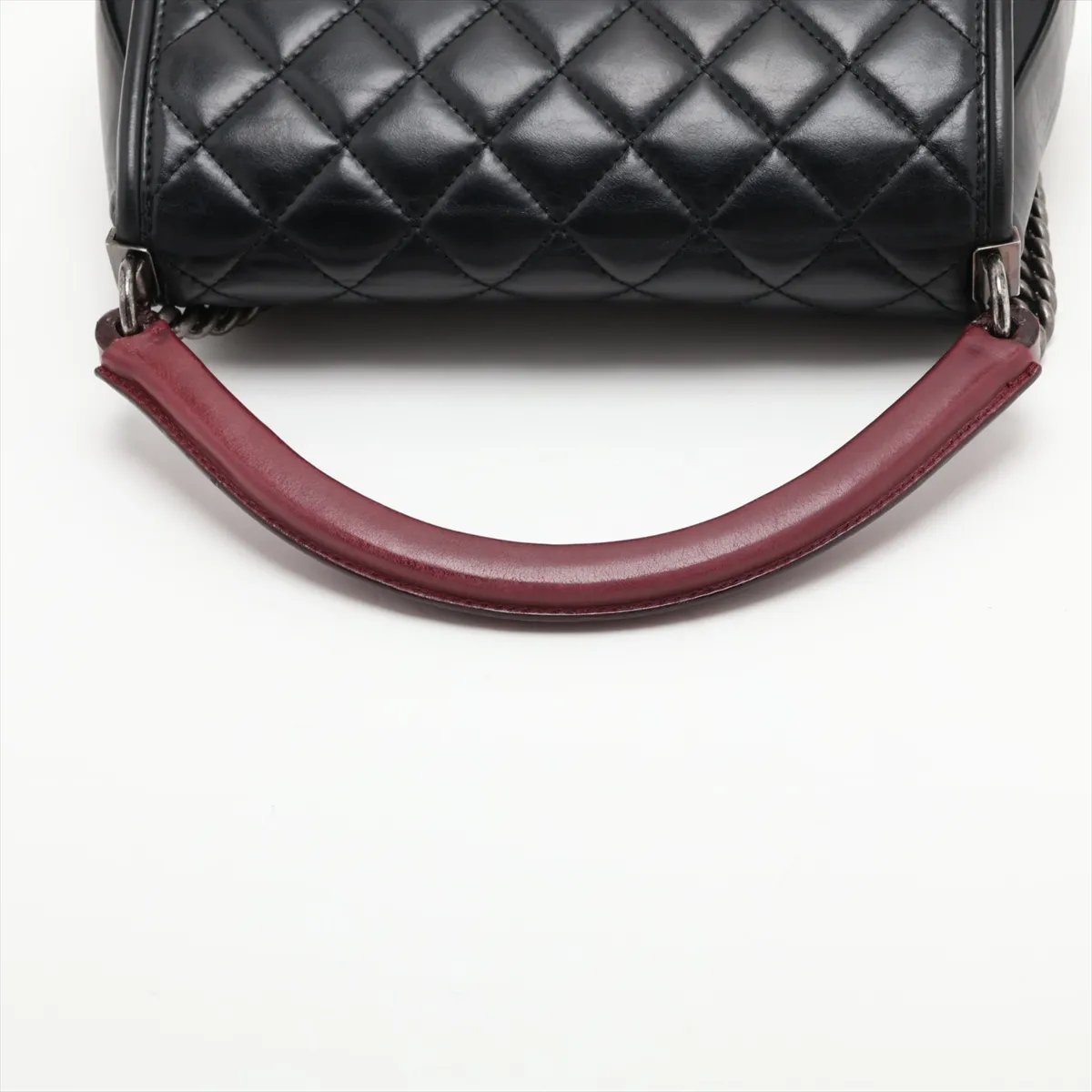 Matelassé Leather 2-Way Shoulder Bag, Black x Red, Gunmetal Hardware — view 5