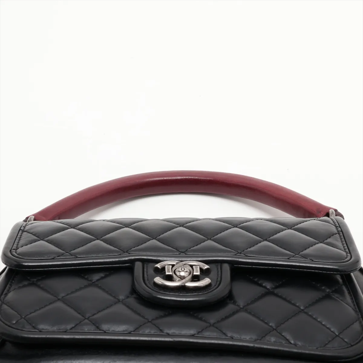 Matelassé Leather 2-Way Shoulder Bag, Black x Red, Gunmetal Hardware — view 6