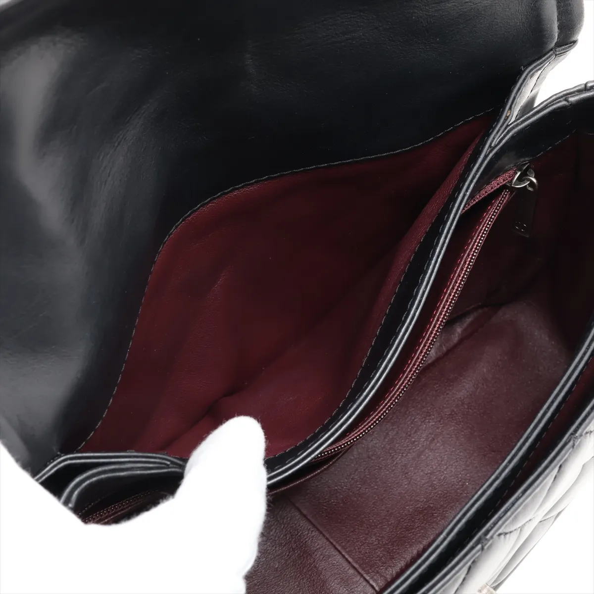 Matelassé Leather 2-Way Shoulder Bag, Black x Red, Gunmetal Hardware — view 9