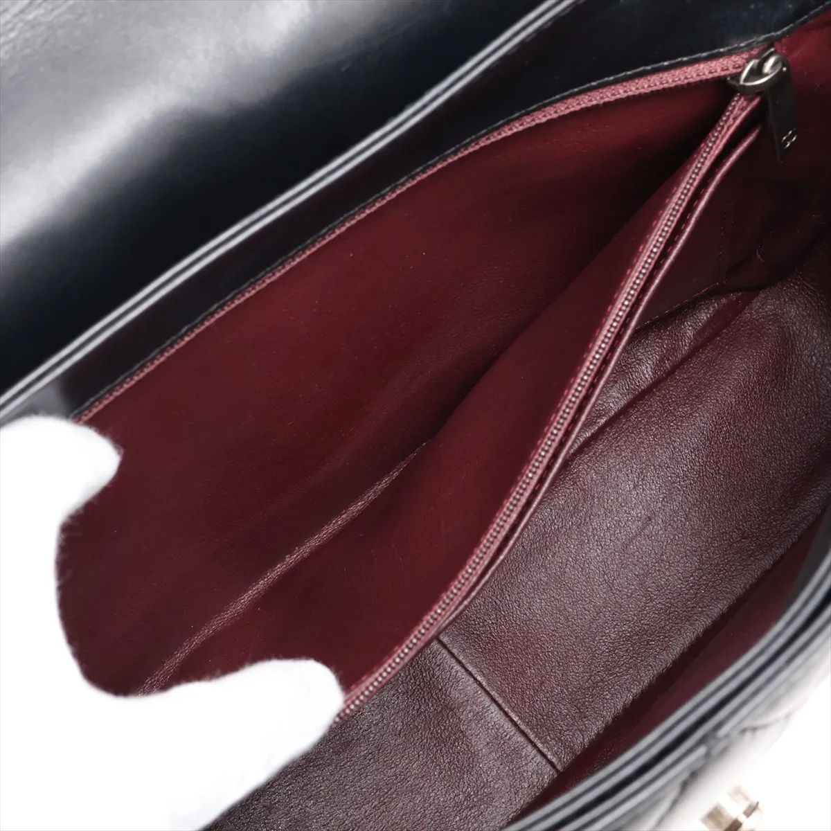 Matelassé Leather 2-Way Shoulder Bag, Black x Red, Gunmetal Hardware — view 10