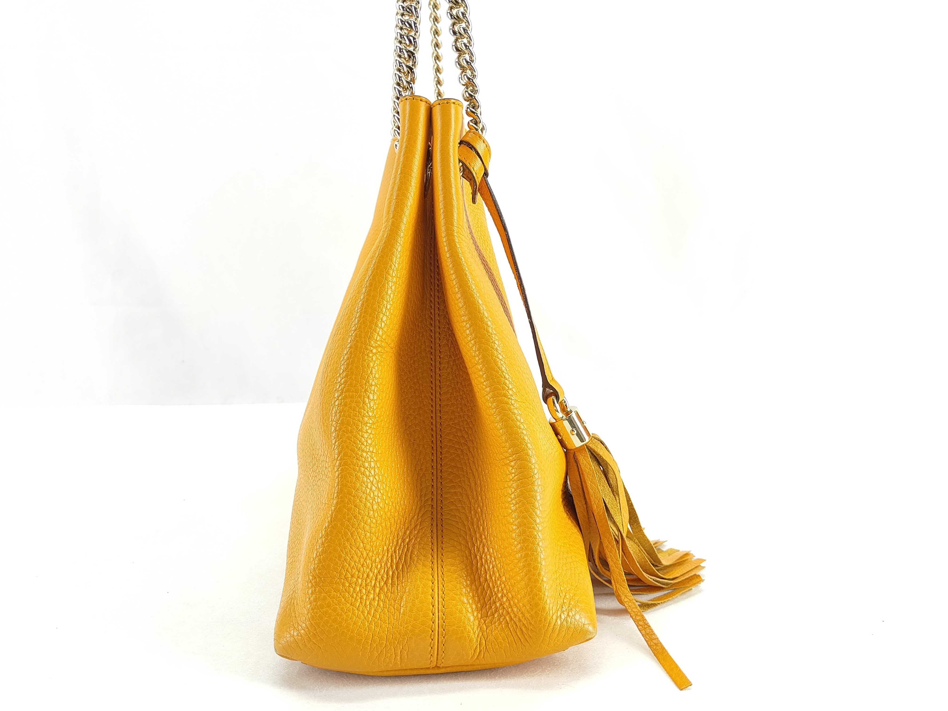 Soho PH - Soho Yellow Leather With Tassel Chain Tote Bag — view 3